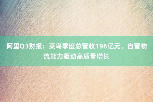 阿里Q3财报：菜鸟季度总营收196亿元，自营物流能力驱动高质量增长